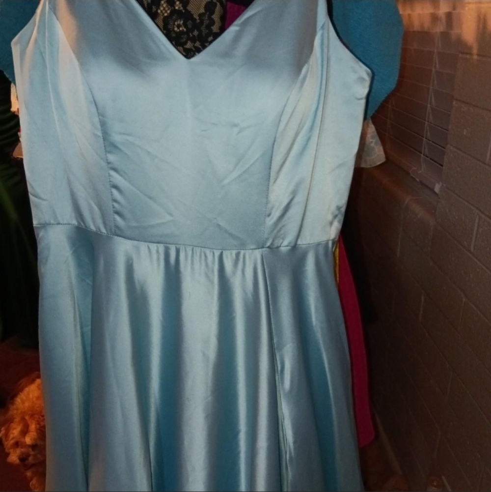 ​💎 Cinderella Moment! Light Blue Satin Ball Gown Prom Dress - With POCKETS  L - Picture 6 of 10